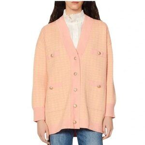 Dane Oversized Houndstooth Cardigan size S Orange and Pink